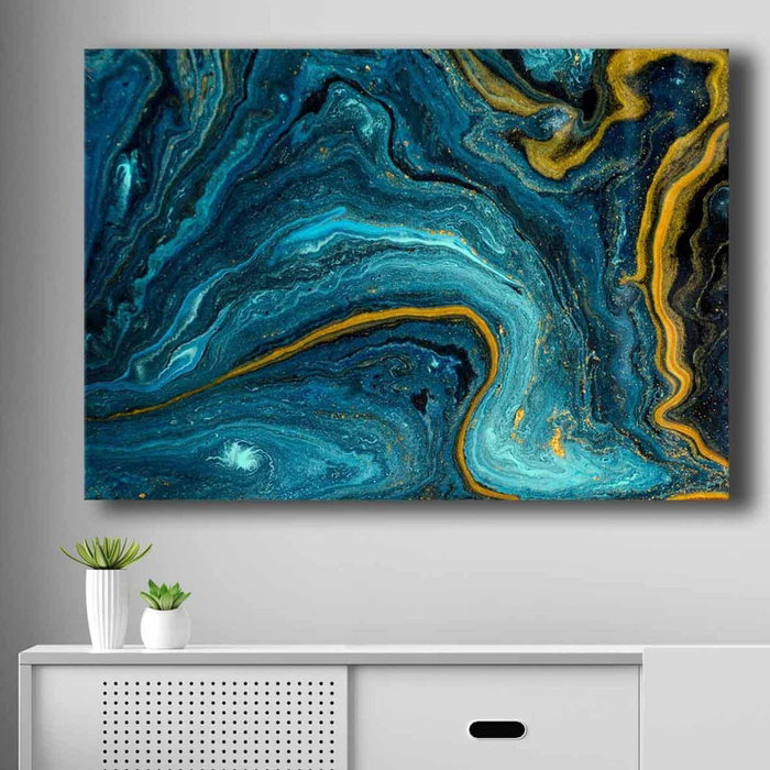Wallity Cuadro Decorativo sobre Lienzo 70 x 100 cm Azul, Azul Marino y Dorado Wallity Cuadro Decorativo sobre Lienzo 70 x 100 cm Azul, Azul Marino y Dorado